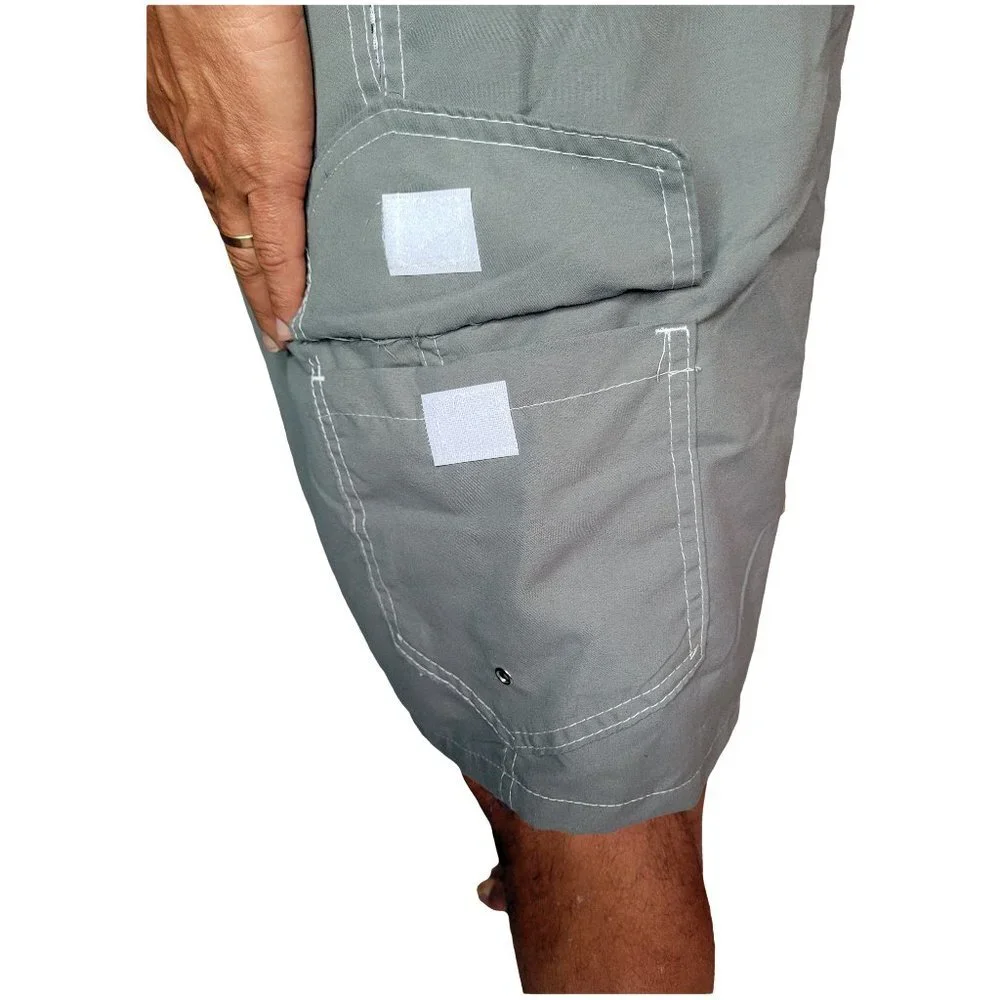 Men Swim Shorts, Swimming Trunks, 3 Pocket Cargo Swimwear, Olive